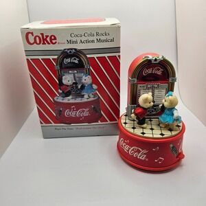 1997 Coca-Cola Rocks Mini Action Musical Jukebox Bears "Rock Around the Clock"